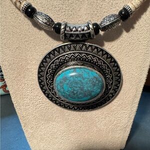 Turquoise color  and Silver Pendant Necklace costume